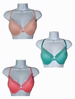 NWT 3pk Angelina Front Clasp Convertible Strap Padded Lace Wired Bra 42C Multi